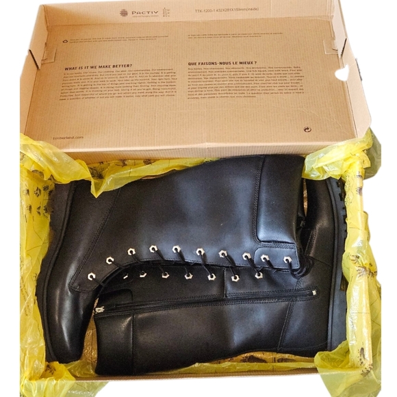 TIBERLAND black tall leather water proof lace-up Side Zip boots JR. 7 Women's 9 - Picture 13 of 16